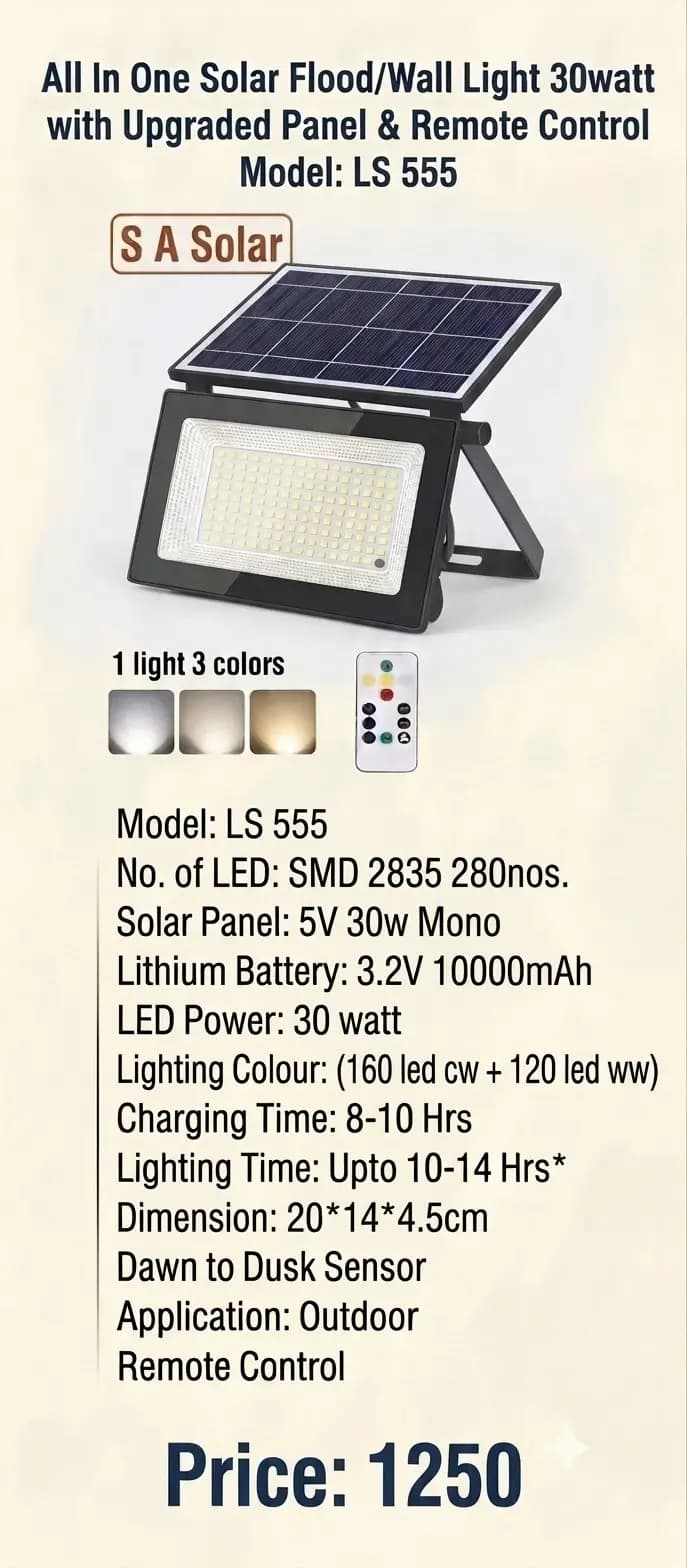 30W Solar LED Flood Light adjustable and remote control